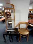 A Bentwood armchair together with a valet stand and a pair of lamp tables