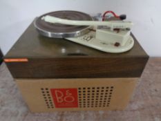 A mid 20th century Joboton turntable in a Bang and Olufsen box