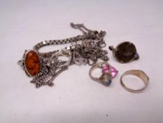 A quantity of various silver jewellery, chains,