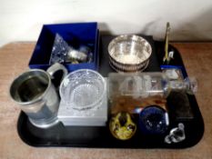 A tray containing miscellaneous to include boxed Arthur Price plated wine coaster,
