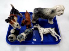 A tray of six ceramic dogs : Beswick Dalmatian, Coopercraft old English sheep dog,