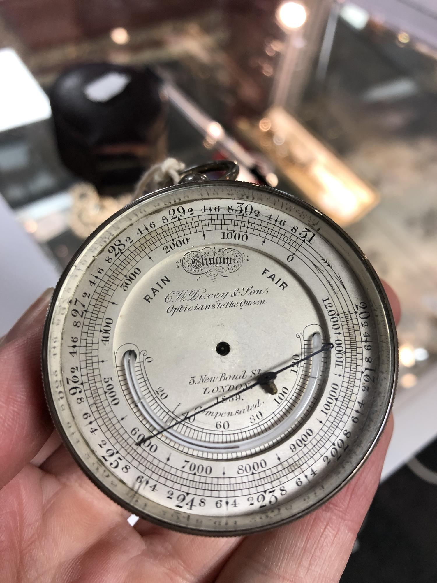 A C W Dixey & Son, Opticians to the Queen, silver cased pocket barometer/compass in a fitted case. - Image 2 of 11