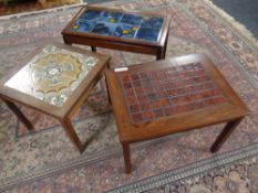 Three mid 20th century continental tiled topped tables