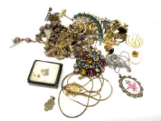 A small collection of costume jewellery, brooches,