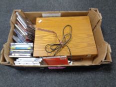 A box of retro style turntable and a quantity of CD's
