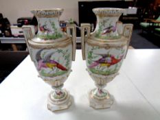 A pair of Bourdois & Bloch French porcelain vases decorated with birds, circa 1890 (a/f).