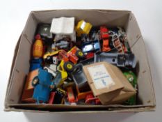 A box of assorted toys to include 20th century die cast vehicles by Tonka and Dinky,