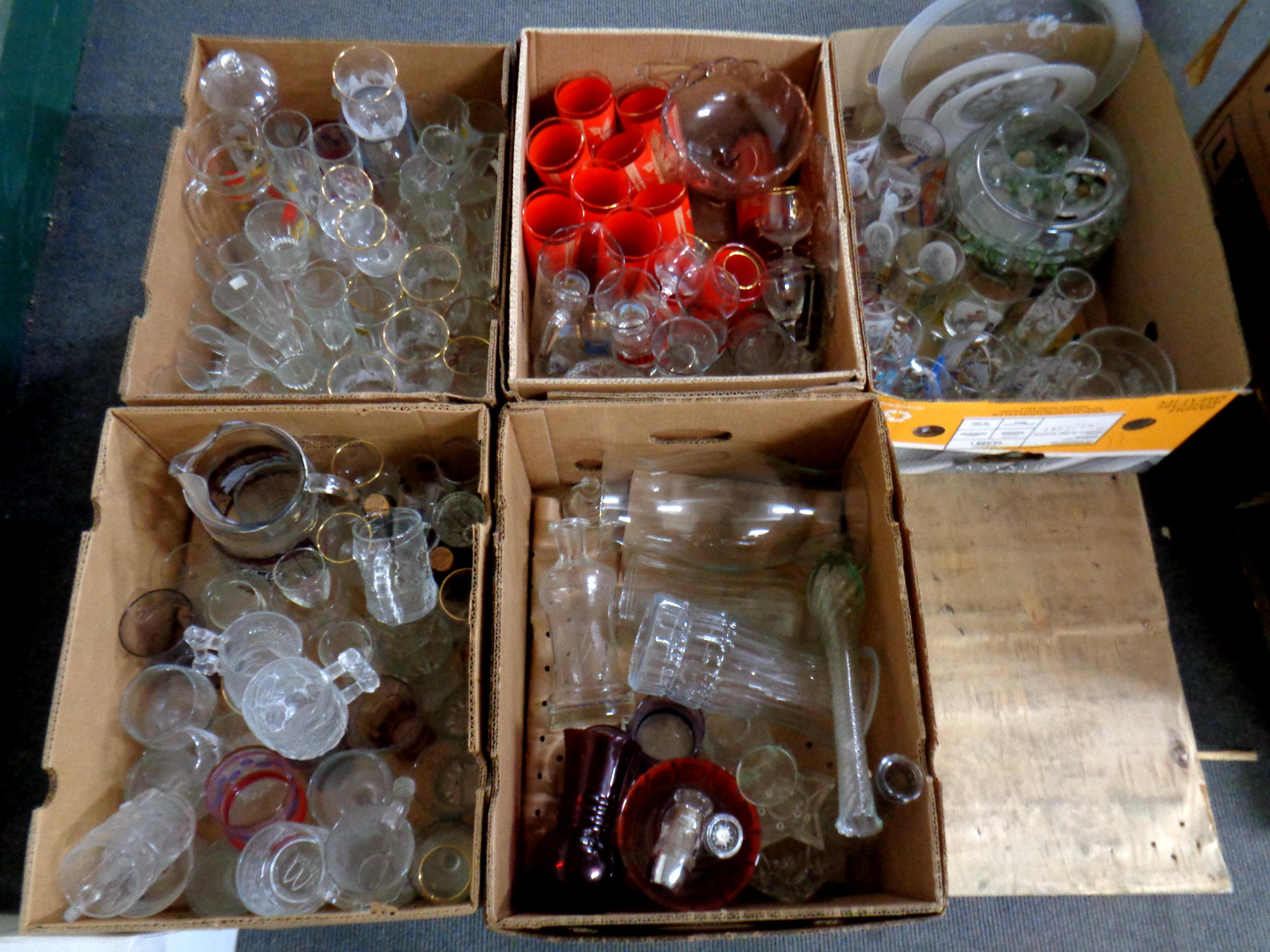 Five boxes of assorted glass ware