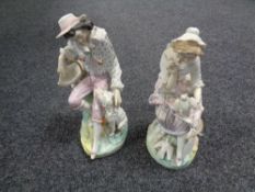 A pair of French porcelain figures, one bearing trade label for Escalier de Cristal (a/f).