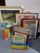 A large quantity of assorted contemporary framed prints, wall canvases,