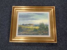 A gilt framed continental school oil on canvas, dwelling in rural landscape,