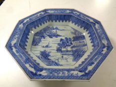 A Chinese porcelain hexagonal bowl depicting a traditional scene, diameter 40.5cm.