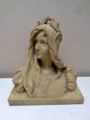 An Art Nouveau style carving, probably alabaster, modelled as a maiden with flowing hair, width 25.