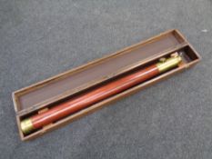 A 20th century wood and brass nautical telescope in fitted box with extra lens