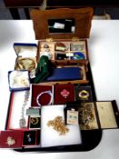 A tray of wooden jewellery box and a large quantity of costume jewellery to include Ciro necklace