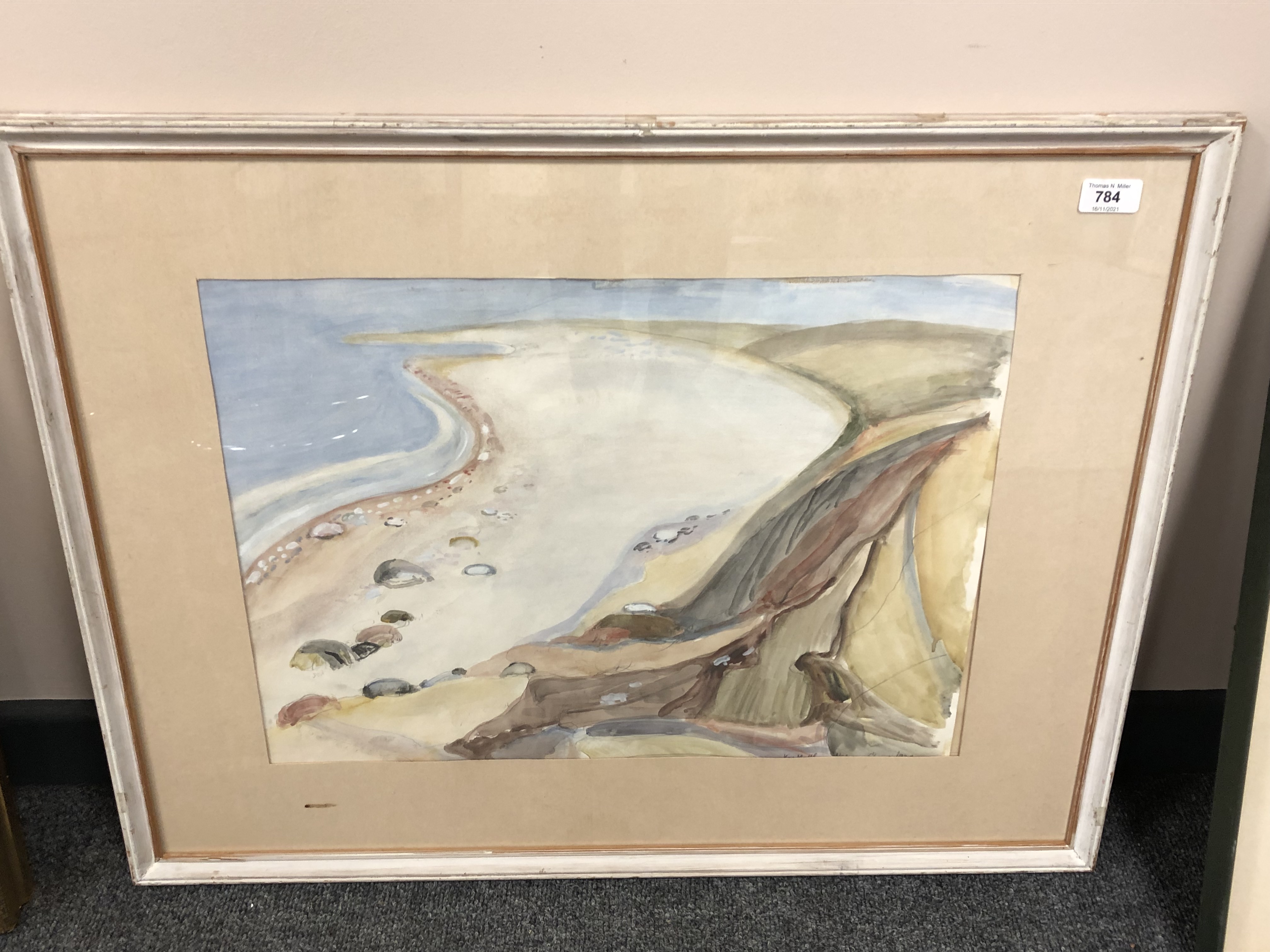 Continental school : A beach headland, watercolour,