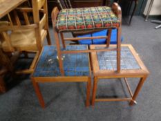 A pair of mid century tiled topped lamp tables and dressing table stool