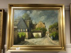 Continental school : A cobbled street, oil on canvas,