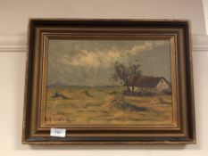 Continental school : A barn in farmland, oil on canvas,