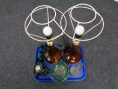 A tray of antique and later continental glass ware : decanter and glasses,