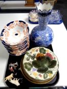 A tray of antique and later ceramics : Fenton blue and white vase,