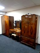 A four piece 20th century walnut Queen Anne style bedroom suite together with a similar dressing