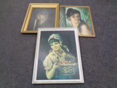 Three 1970's framed prints : female portraits