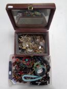 A jewellery box and a further box of costume jewellery