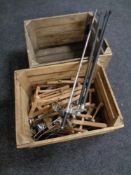Two Holland Fruits wooden crates containing artist's easel and a quantity of miniature wooden