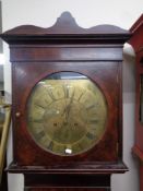 A 19th century inlaid mahogany longcase clock with brass dial, weights,