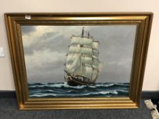 Continental school : Tall ship at sea, oil on canvas,