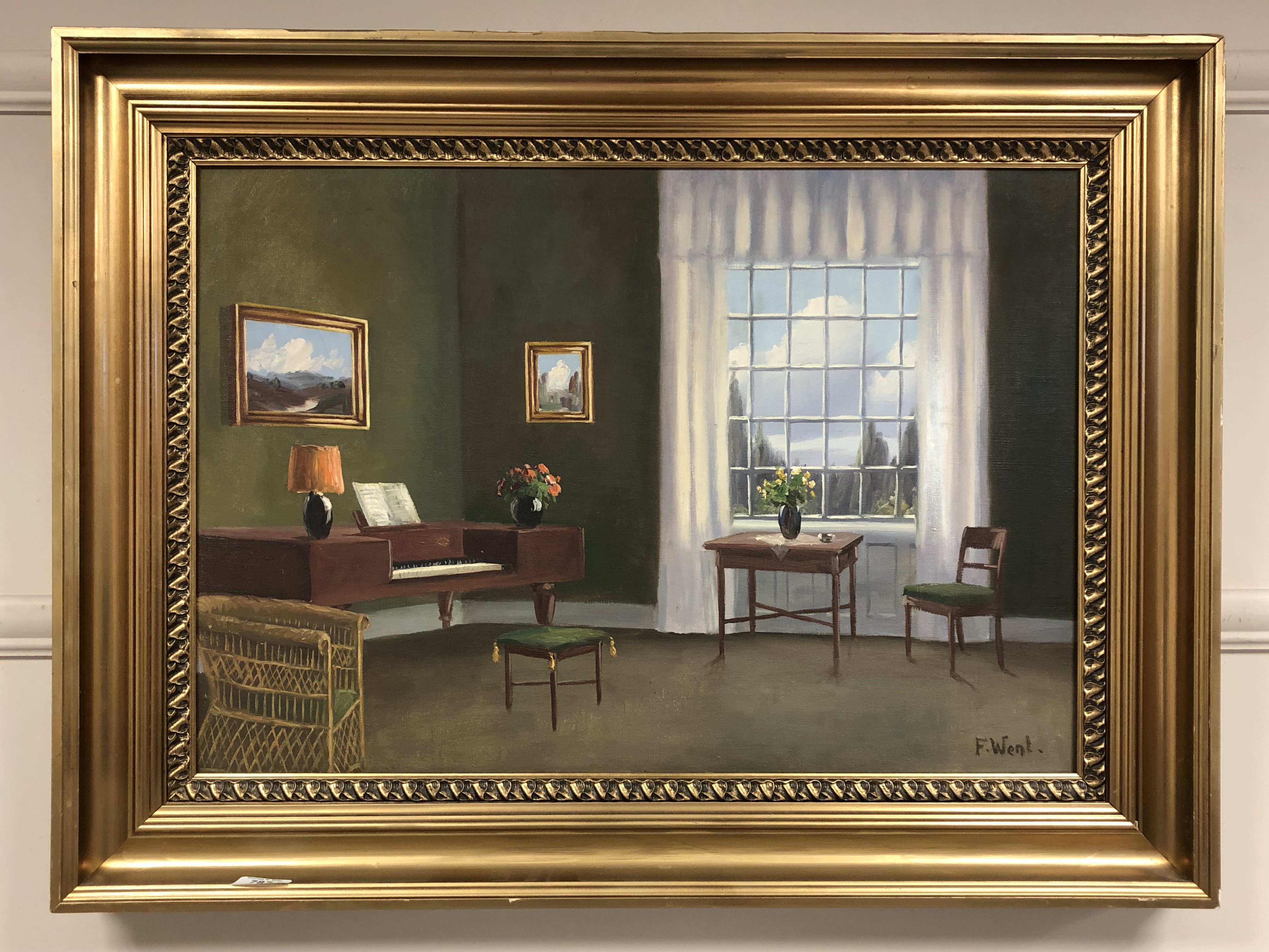 F Went : A drawing room interior, oil on canvas,