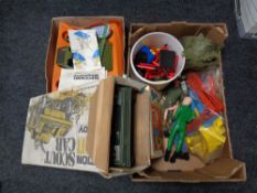A box of toys, annuals, Action Man, boxed Action Man scout car,