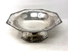 A silver octagonal bowl with pierced rim, Walker and Hall,