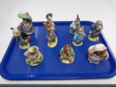 A tray of ten Beatrix Potter Beswick figures : Mr Fox, Jemima Puddleduck,