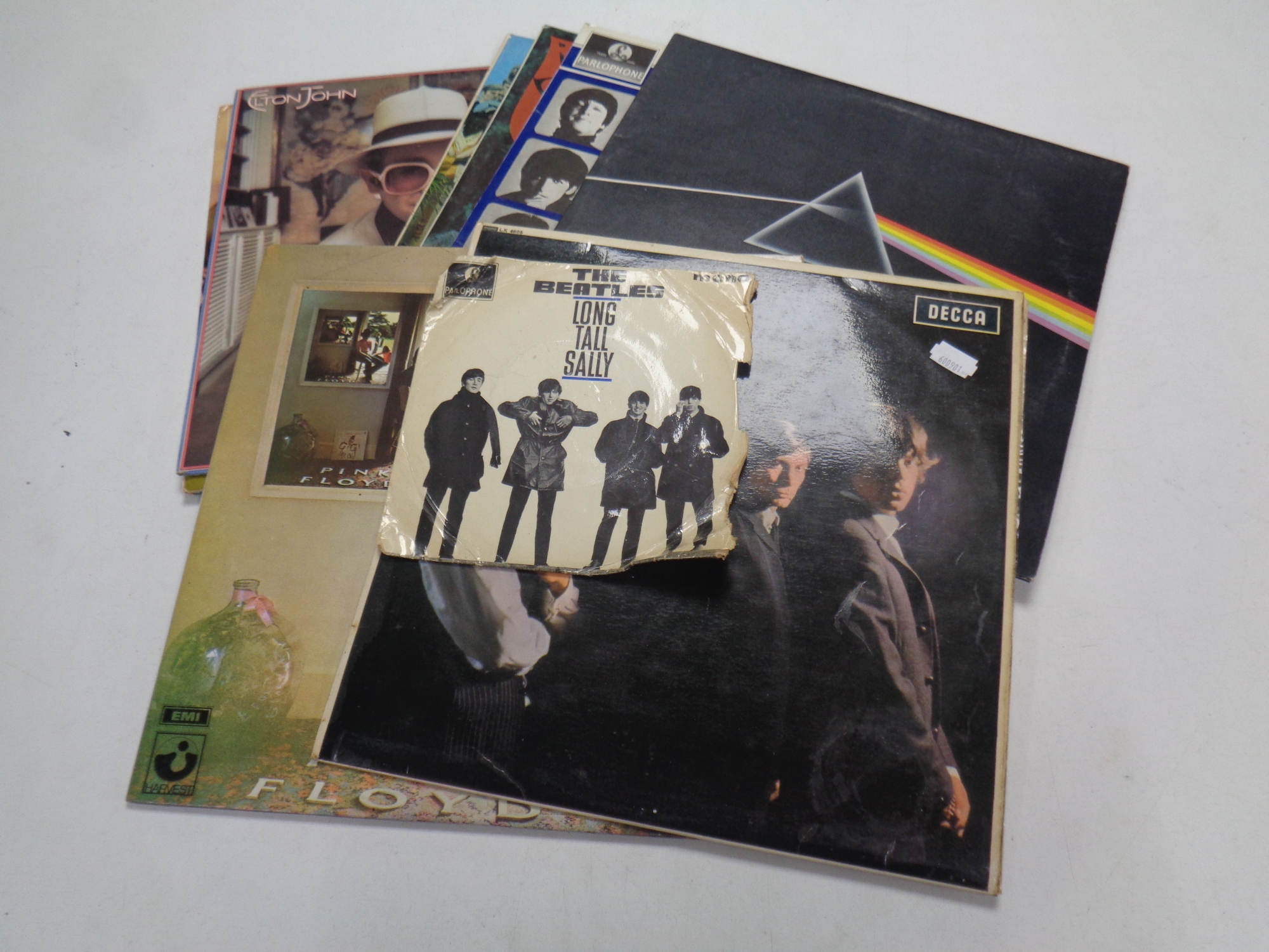 Eight vinyl LP records : The Beatles, Pink Floyd, Rolling Stones,