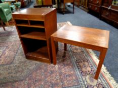 A 20th century Danish teak coffee table and a set of open shelves