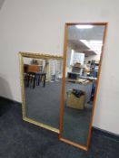 A 20th century teak framed hall mirror and a gilt framed mirror