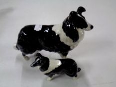 Two Beswick border collie figures.