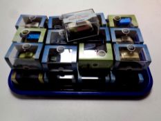 A tray containing 29 Oxford die cast 1:78 Railway Scale die cast vehicles