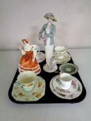 A tray containing four china trios by Royal Tuscan, Wedgwood, Foley china etc,