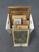 A box containing a quantity of antique and later continental pictures to include French colour