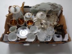 A box containing continental lustre tea service, Czechoslovakian tea ware,