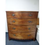 A 19th century mahogany bow-fronted five drawer chest 124 cm x 113 cm x 63 cm.