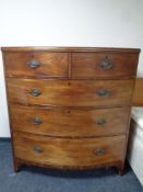 A 19th century mahogany bow-fronted five drawer chest 124 cm x 113 cm x 63 cm.