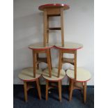 A set of six circular 20th century melamine topped bar tables