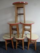 A set of six circular 20th century melamine topped bar tables