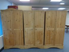 Three pine double door wardrobes (as found) CONDITION REPORT: Each approximately