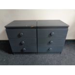 A pair of painted three drawer bedside chests