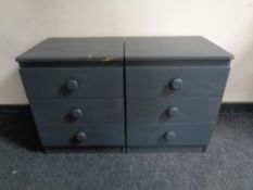 A pair of painted three drawer bedside chests